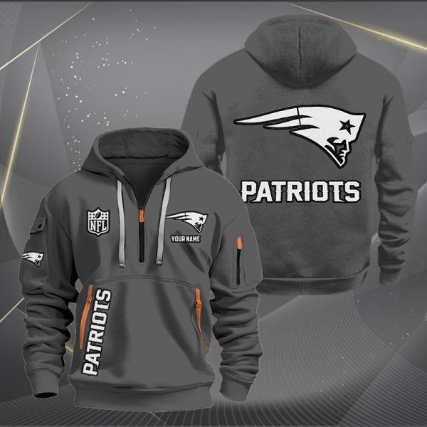 New England Patriots White Logo NFL Quarter Zip Hoodie - Image 3