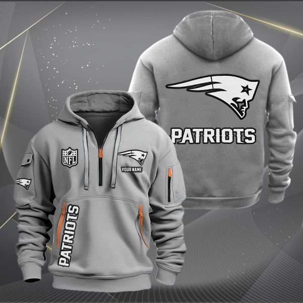 New England Patriots White Logo NFL Quarter Zip Hoodie - Image 4