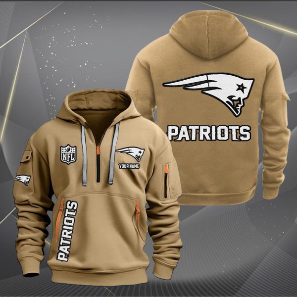 New England Patriots White Logo NFL Quarter Zip Hoodie - Image 5