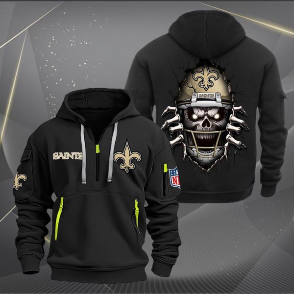 New Orleans Saints Football Player Skull Quarter Zip Hoodie - Image 2