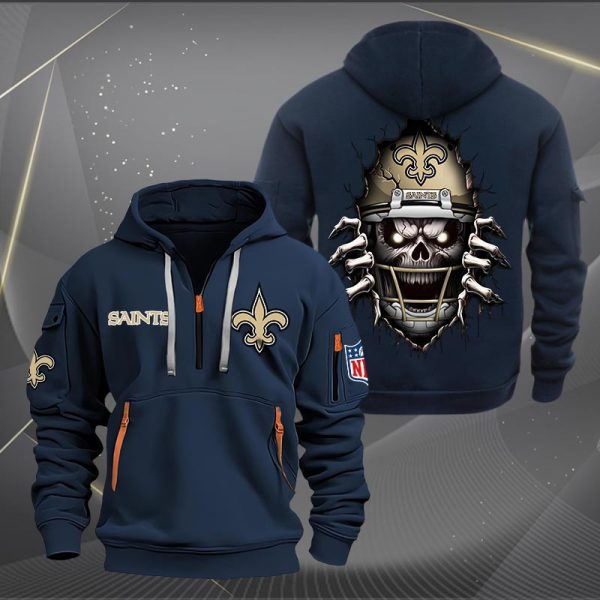 New Orleans Saints Football Player Skull Quarter Zip Hoodie - Image 3