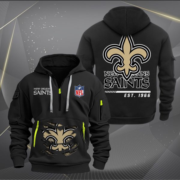 New Orleans Saints Monster Scratch 2 Logo NFL Quarter Zip Hoodie