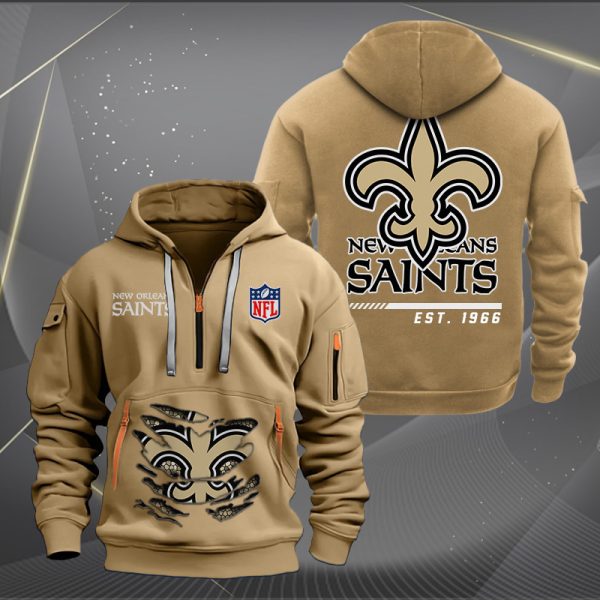 New Orleans Saints Monster Scratch 2 Logo NFL Quarter Zip Hoodie - Image 4