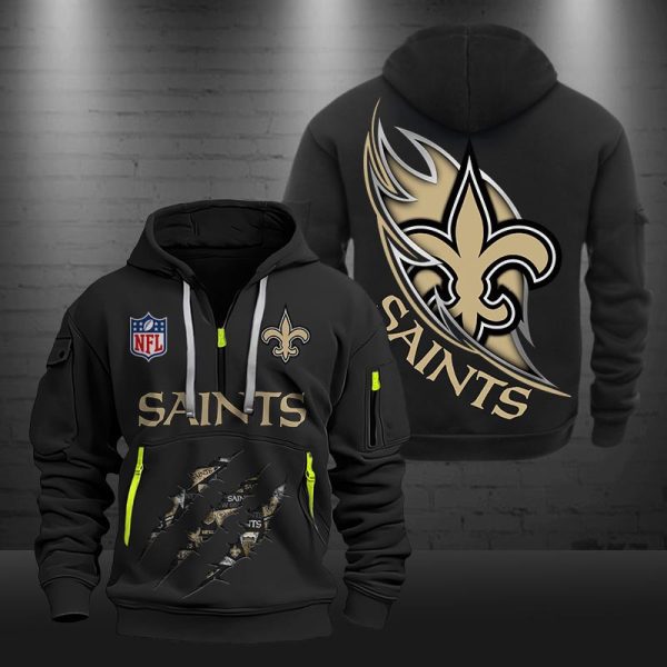 New Orleans Saints Monster Scratch Logo NFL Quarter Zip Hoodie