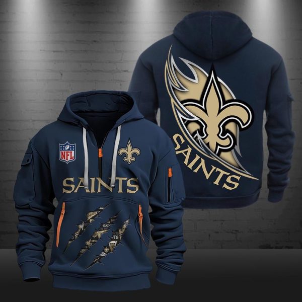 New Orleans Saints Monster Scratch Logo NFL Quarter Zip Hoodie - Image 2
