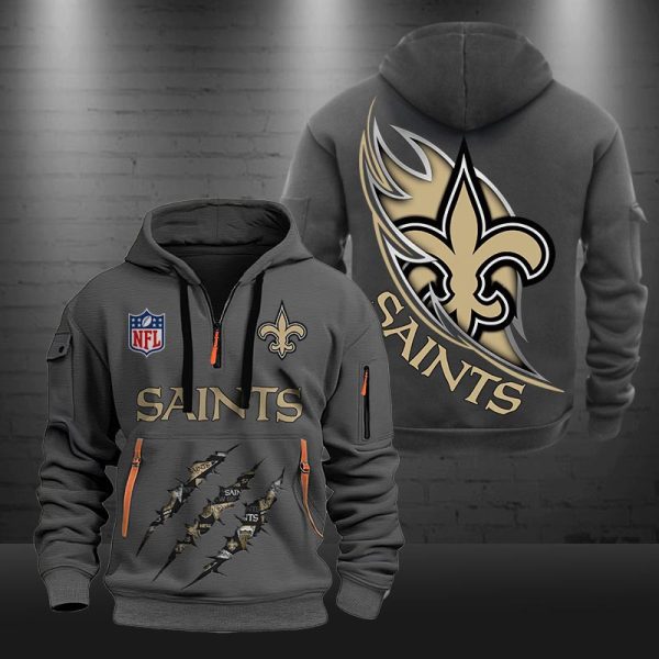 New Orleans Saints Monster Scratch Logo NFL Quarter Zip Hoodie - Image 3