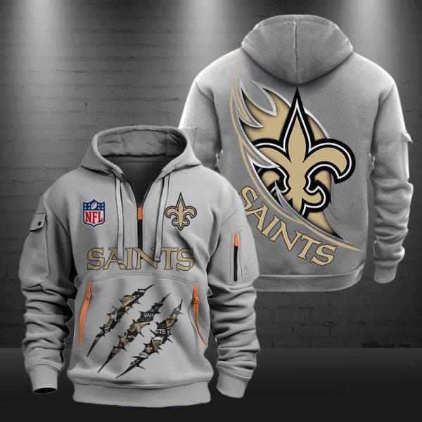 New Orleans Saints Monster Scratch Logo NFL Quarter Zip Hoodie - Image 4