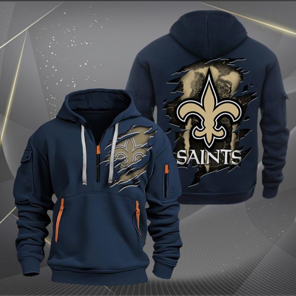 New Orleans Saints Scratch Logo NFL Quarter Zip Hoodie Ver 220 - Image 2