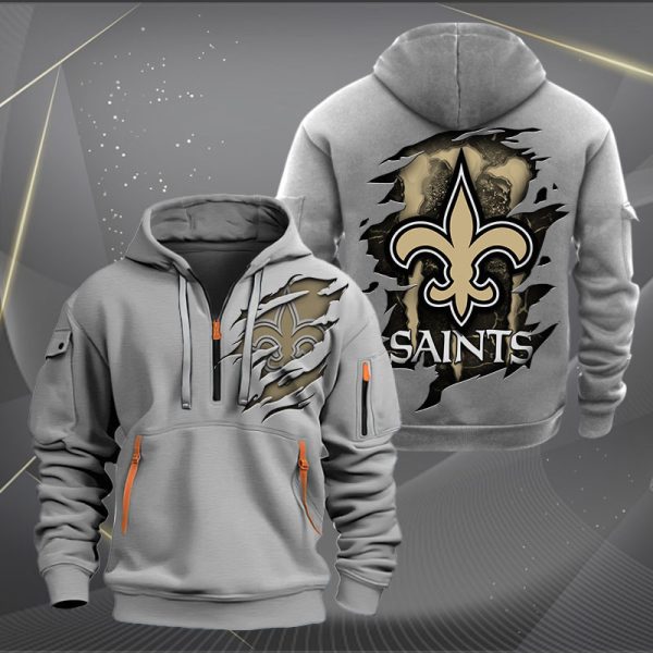 New Orleans Saints Scratch Logo NFL Quarter Zip Hoodie Ver 220 - Image 3