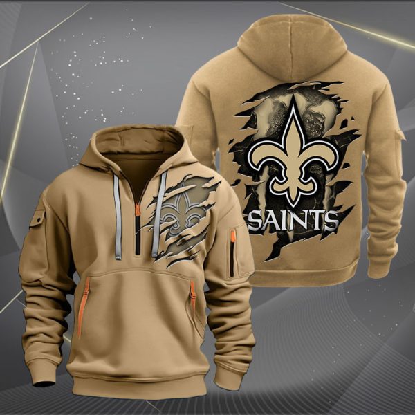 New Orleans Saints Scratch Logo NFL Quarter Zip Hoodie Ver 220 - Image 4