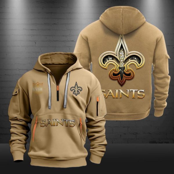 New OrleansSaints Golden Logo NFL Quarter Zip Hoodie - Image 2