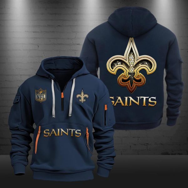 New OrleansSaints Golden Logo NFL Quarter Zip Hoodie - Image 3