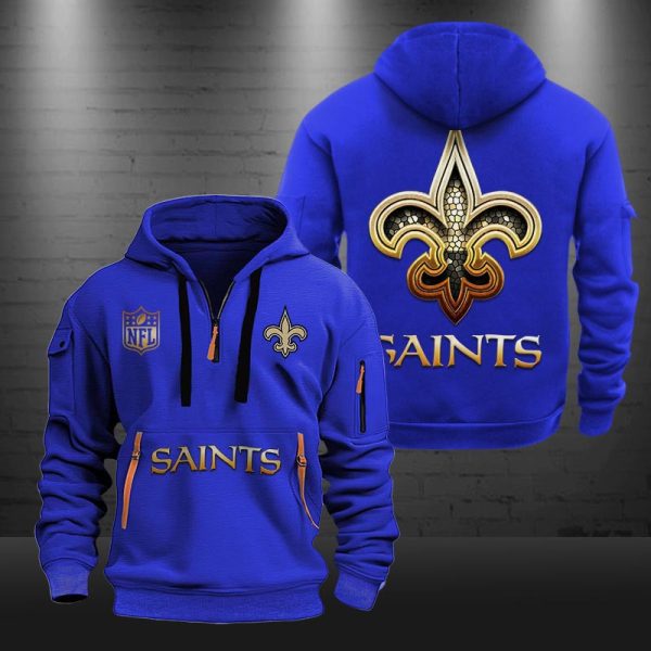 New OrleansSaints Golden Logo NFL Quarter Zip Hoodie - Image 5