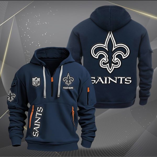 New Orleans Saints White Logo NFL Quarter Zip Hoodie - Image 2