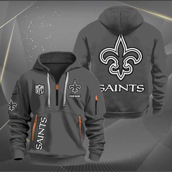 New Orleans Saints White Logo NFL Quarter Zip Hoodie - Image 3