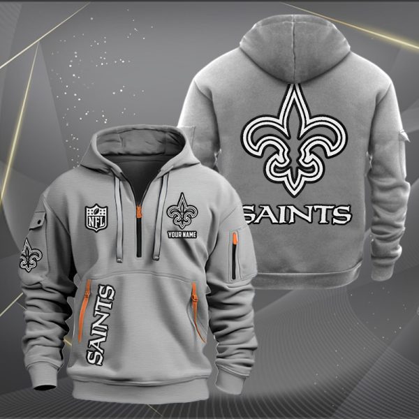 New Orleans Saints White Logo NFL Quarter Zip Hoodie - Image 4
