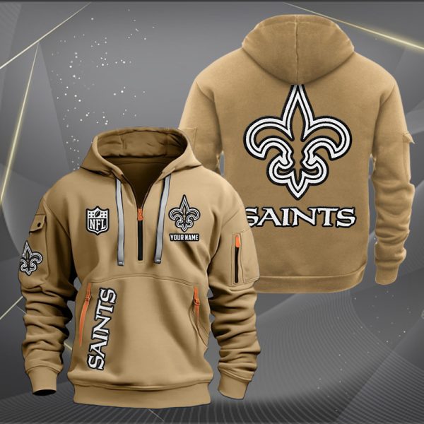 New Orleans Saints White Logo NFL Quarter Zip Hoodie - Image 5