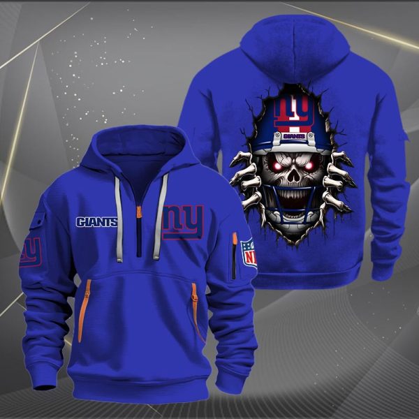 New York Giants Football Player Skull Quarter Zip Hoodie