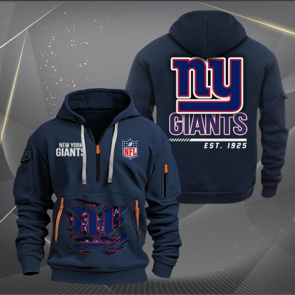 New York Giants Monster Scratch 2 Logo NFL Quarter Zip Hoodie - Image 2