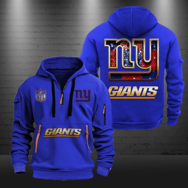 New York Giants Golden Logo NFL Quarter Zip Hoodie