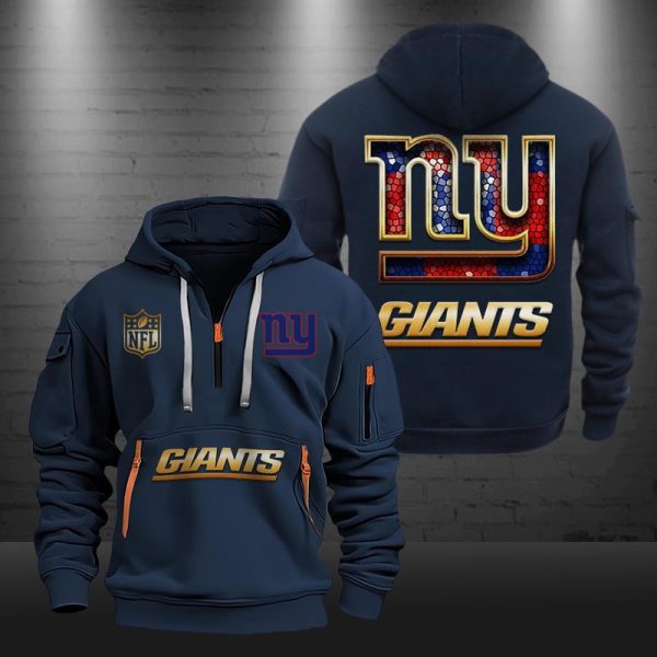 New York Giants Golden Logo NFL Quarter Zip Hoodie - Image 2