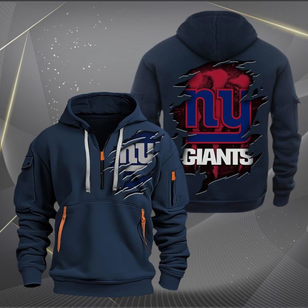 New York Giants Scratch Logo NFL Quarter Zip Hoodie - Image 2