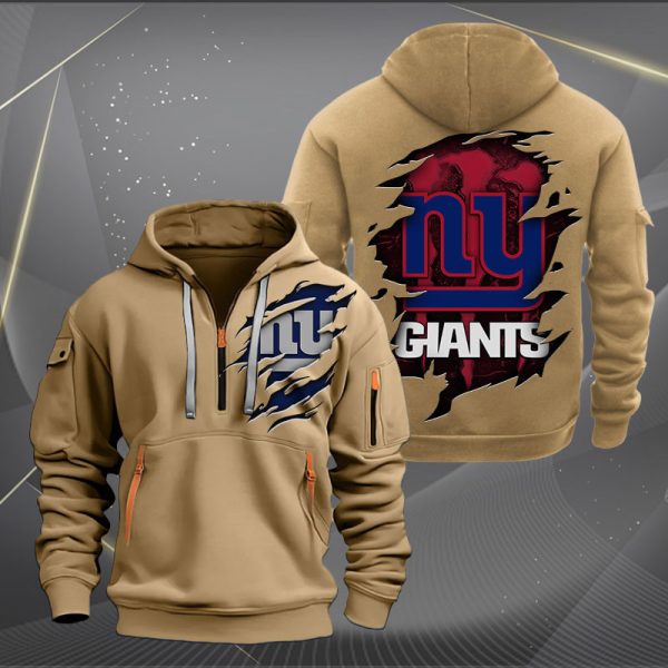 New York Giants Scratch Logo NFL Quarter Zip Hoodie - Image 4
