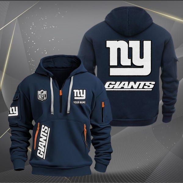 New York Giants White Logo NFL Quarter Zip Hoodie - Image 2