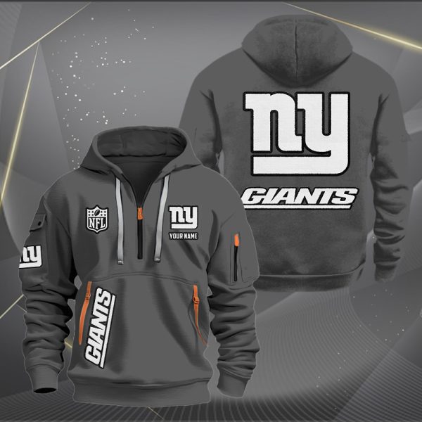 New York Giants White Logo NFL Quarter Zip Hoodie - Image 3