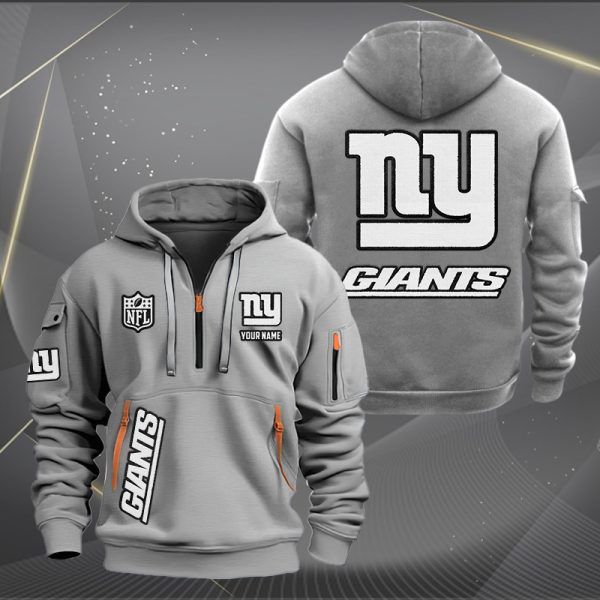 New York Giants White Logo NFL Quarter Zip Hoodie - Image 4