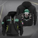 New York Jets Football Player Skull Quarter Zip Hoodie