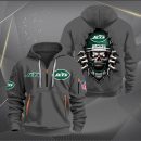 New York Jets Football Player Skull Quarter Zip Hoodie