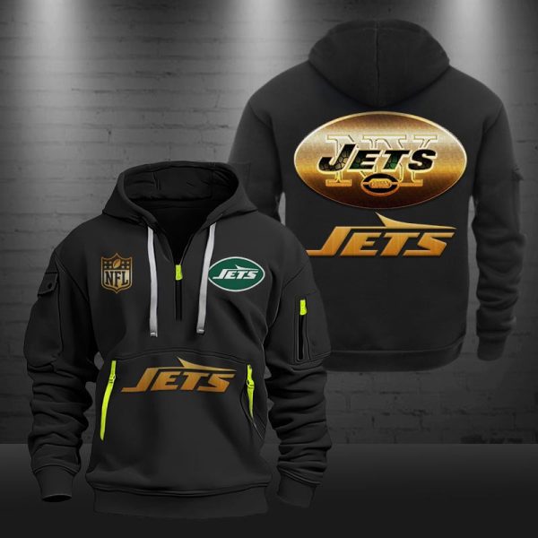 New York Jets Golden Logo NFL Quarter Zip Hoodie - Image 3