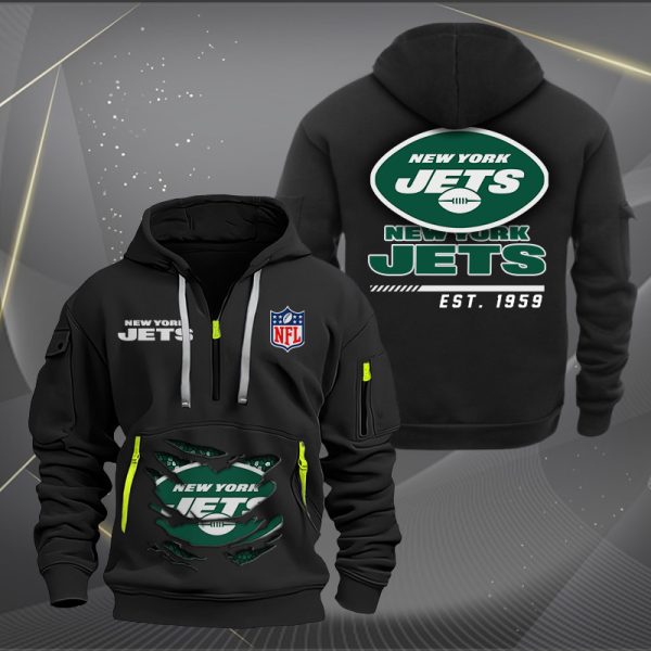 New York Jets Monster Scratch 2 Logo NFL Quarter Zip Hoodie