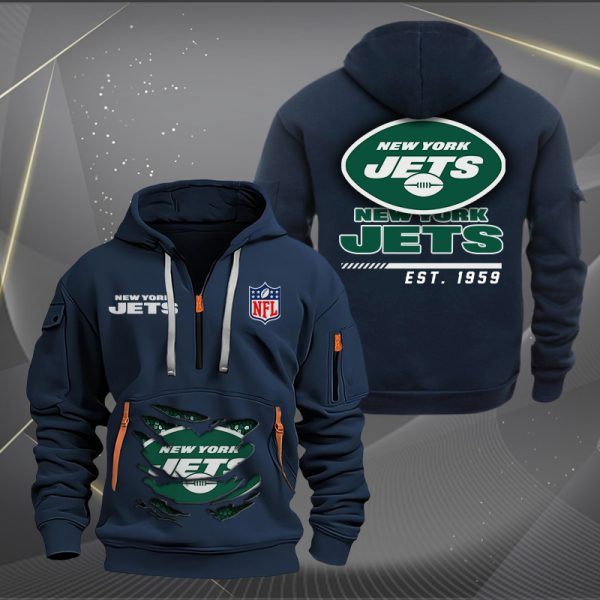 New York Jets Monster Scratch 2 Logo NFL Quarter Zip Hoodie - Image 2