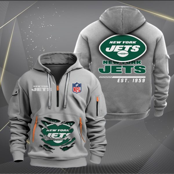 New York Jets Monster Scratch 2 Logo NFL Quarter Zip Hoodie - Image 3