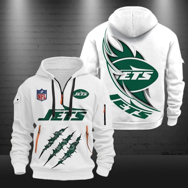 New York Jets Monster Scratch Logo NFL Quarter Zip Hoodie