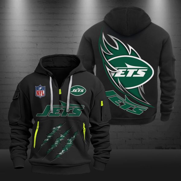 New York Jets Monster Scratch Logo NFL Quarter Zip Hoodie - Image 2