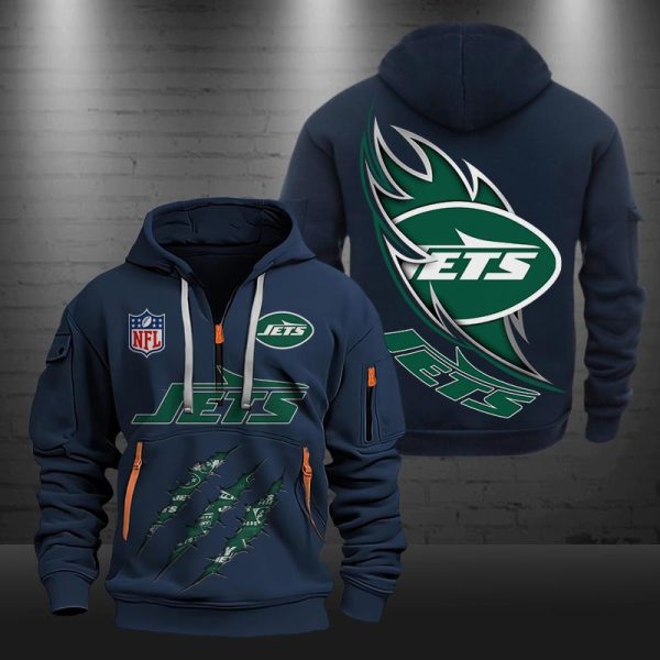 New York Jets Monster Scratch Logo NFL Quarter Zip Hoodie - Image 3