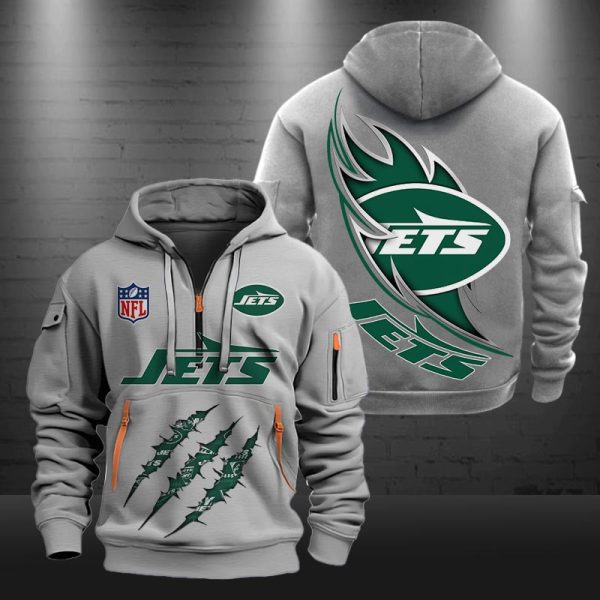 New York Jets Monster Scratch Logo NFL Quarter Zip Hoodie - Image 5