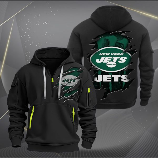 New York Jets Scratch Logo NFL Quarter Zip Hoodie Ver 242