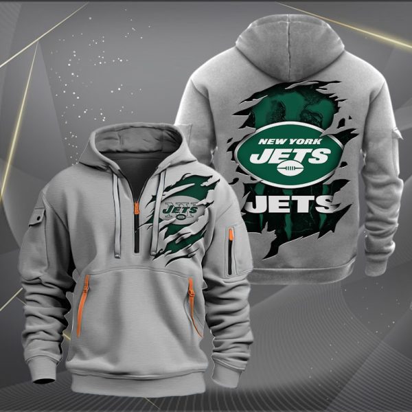 New York Jets Scratch Logo NFL Quarter Zip Hoodie Ver 242 - Image 3