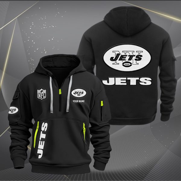 New York Jets White Logo NFL Quarter Zip Hoodie