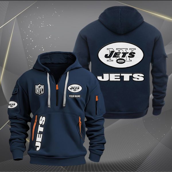 New York Jets White Logo NFL Quarter Zip Hoodie - Image 2