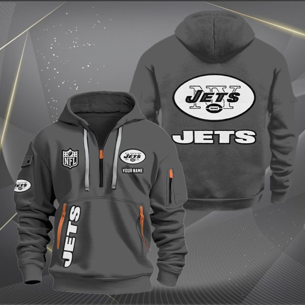 New York Jets White Logo NFL Quarter Zip Hoodie - Image 3