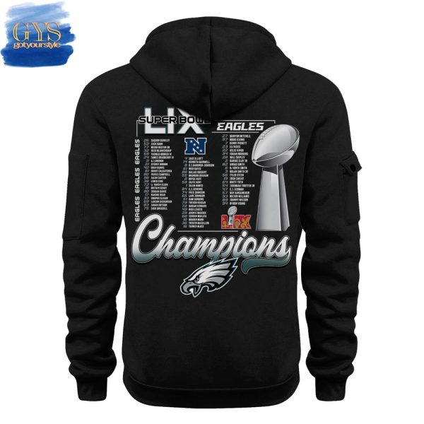 Philadelphia Eagles 2024 Super Bowl LIX Champions Quarter Zip Hoodie - Image 3