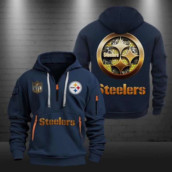 Pittsburgh Steelers Golden Logo NFL Quarter Zip Hoodie - Image 3