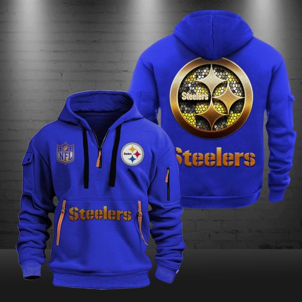 Pittsburgh Steelers Golden Logo NFL Quarter Zip Hoodie - Image 5