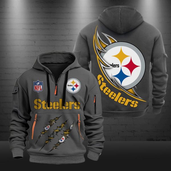 Pittsburgh Steelers Monster Scratch Logo NFL Quarter Zip Hoodie - Image 3