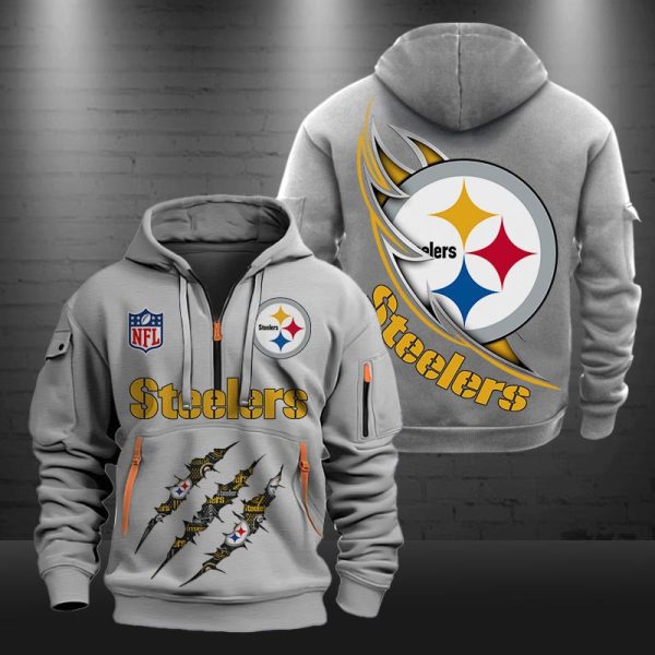 Pittsburgh Steelers Monster Scratch Logo NFL Quarter Zip Hoodie - Image 4